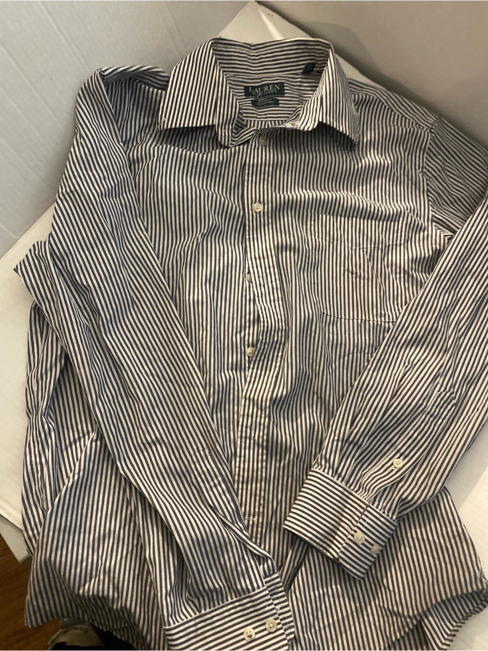 Lauren Ralph Lauren Navy and White Pinstripe Dress Shirt